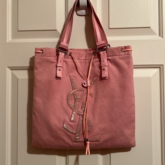 YSL Pink Canvas Tote Bag. Leather has all been repainted and sealed . - Picture 11 of 11